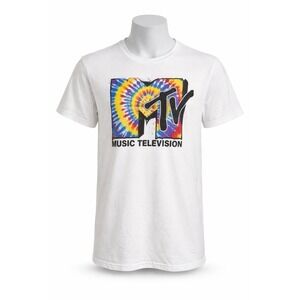 MTV Music Television Shirt Mens Sz Small White Tie Dye Retro Logo Graphic Tee